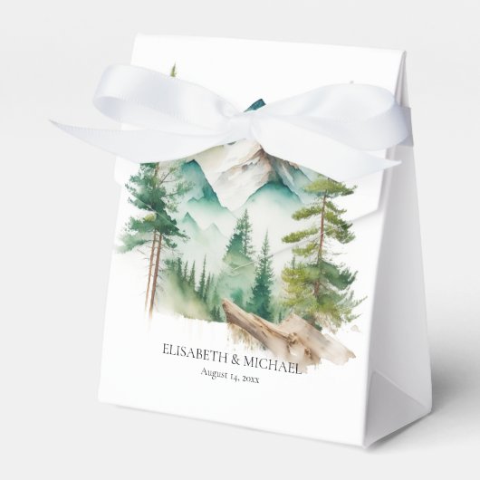 Eenvoudige Waterverf Mountain and Pine Trees Bruil Bedankdoosjes (Voorkant Zijde)