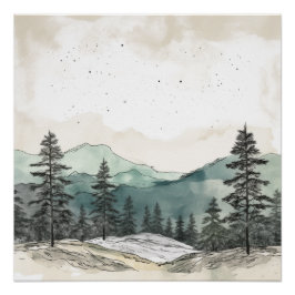 Eenvoudige Waterverf Mountain Vista-Poster Perfect Poster