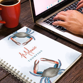 Eenvoudige Waterverf nautische oceaan blauwe krab  Notitieboek