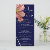 Eenvoudige Waterverf Navy Floral Wedding Menu (Staand voorkant)