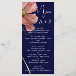 Eenvoudige Waterverf Navy Floral Wedding Menu