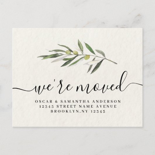 Eenvoudige waterverf olijfgroene tak aankondigingskaart (Voorkant)