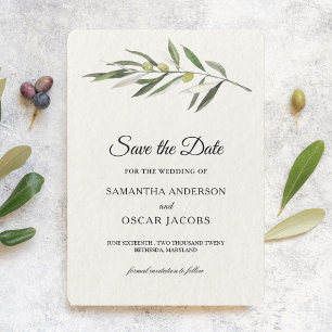 Eenvoudige waterverf olijfgroene tak save the date
