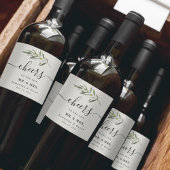 Eenvoudige waterverf olijfgroene tak wijn etiket