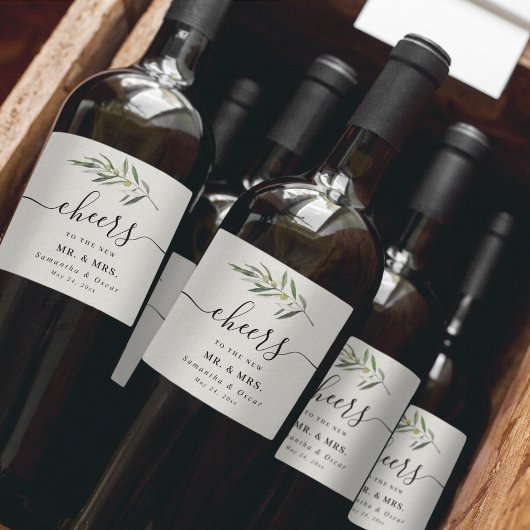 Eenvoudige waterverf olijfgroene tak wijn etiket