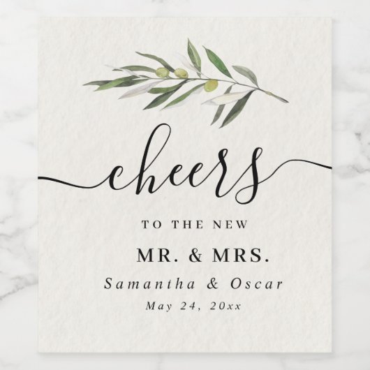 Eenvoudige waterverf olijfgroene tak wijn etiket (Enkel label)