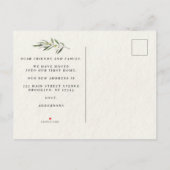 Eenvoudige Waterverf Olive Green Branch Aankondigingskaart (Achterkant)