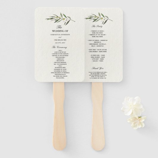 Eenvoudige Waterverf Olive Green Branch Handwaaier (Voorkant en achterkant)