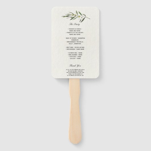 Eenvoudige Waterverf Olive Green Branch Handwaaier (Achterkant)