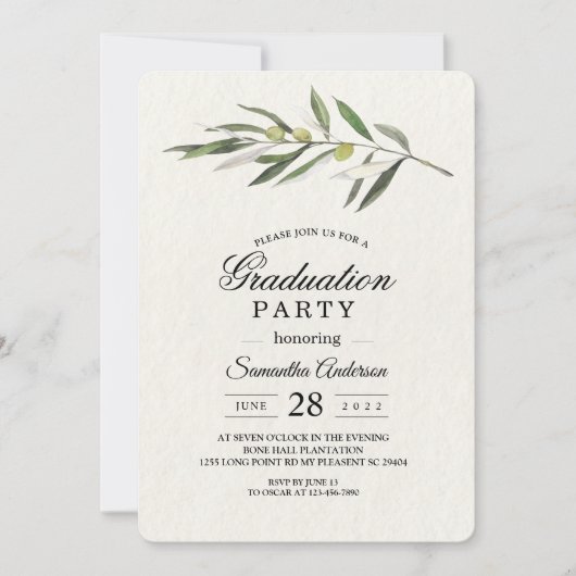 Eenvoudige Waterverf Olive Green Branch Kaart (Voorkant)