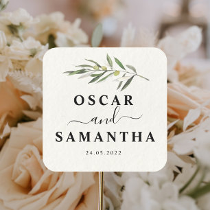 Eenvoudige Waterverf Olive Green Branch Vierkante Sticker