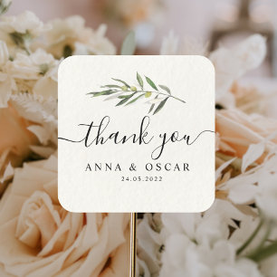 Eenvoudige Waterverf Olive Green Branch Vierkante Sticker