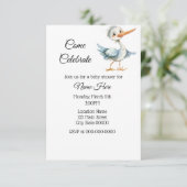 Eenvoudige Waterverf Ooievaar Baby shower Kaart (Staand voorkant)