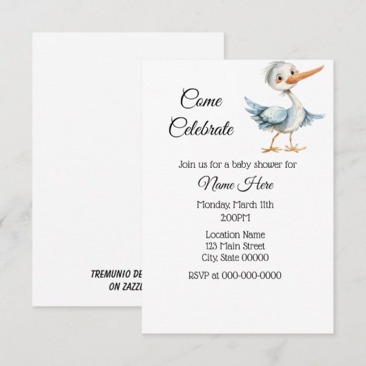 Eenvoudige Waterverf Ooievaar Baby shower Kaart (Voorkant / Achterkant)