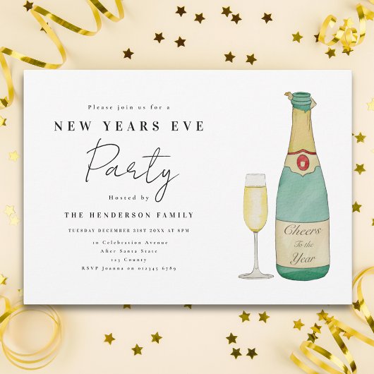 Eenvoudige Waterverf oudejaarsfeest Kaart