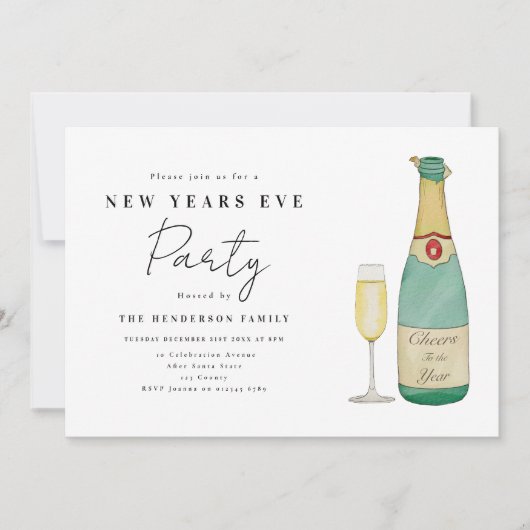 Eenvoudige Waterverf oudejaarsfeest Kaart (Voorkant)