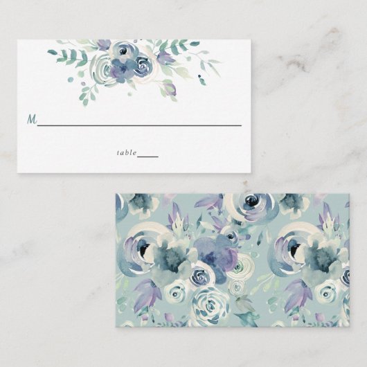 Eenvoudige Waterverf Paarse blauwe grijze bloemen  Plaatskaartje (Voorkant / Achterkant)