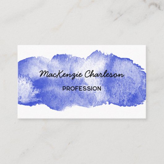 Eenvoudige Waterverf Paint Brushstroke Blue Visitekaartje (Voorkant)