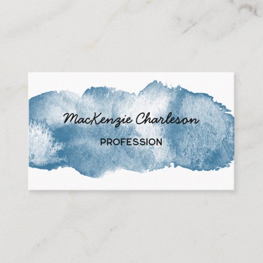 Eenvoudige Waterverf Paint Brushstroke Dusty Blue Visitekaartje (Voorkant)
