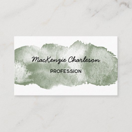 Eenvoudige Waterverf Paint Brushstroke Sage Green Visitekaartje (Voorkant)