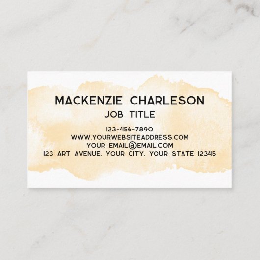 Eenvoudige Waterverf Paint Brushstroke Yellow Visitekaartje (Achterkant)