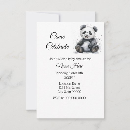 Eenvoudige Waterverf Panda Baby shower Kaart (Voorkant)