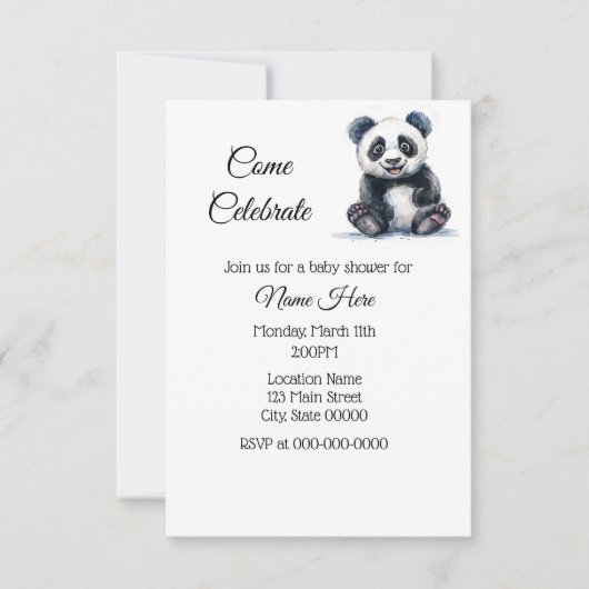 Eenvoudige Waterverf Panda Baby shower Kaart (Voorkant)