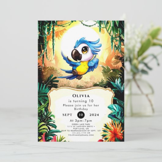 Eenvoudige Waterverf papegaai Verjaardag Kaart (Staand voorkant)