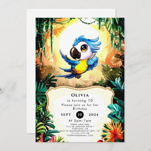 Eenvoudige Waterverf papegaai Verjaardag Kaart (Voorkant / Achterkant)