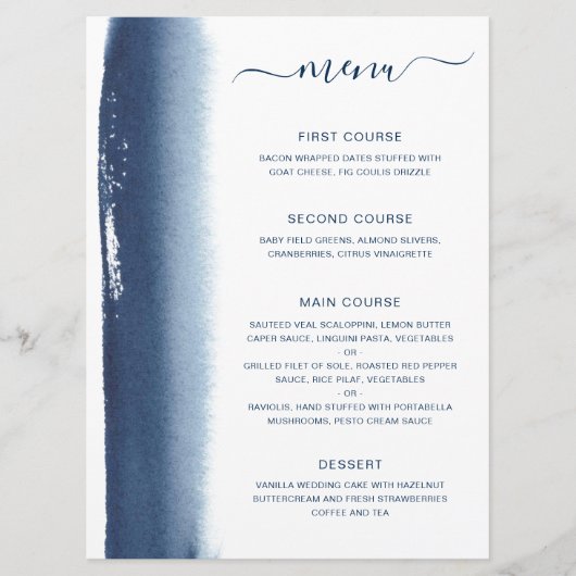 Eenvoudige Waterverf penseelpenseelmarter Blue Wed Menu (Voorkant)