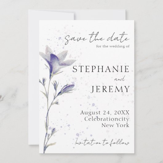 Eenvoudige Waterverf Periwinkle Flower Invitation Kaart (Voorkant)