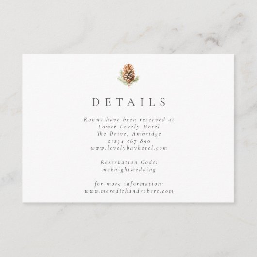 Eenvoudige Waterverf Pine Cone Winter Wedding Informatiekaartje (Voorkant)
