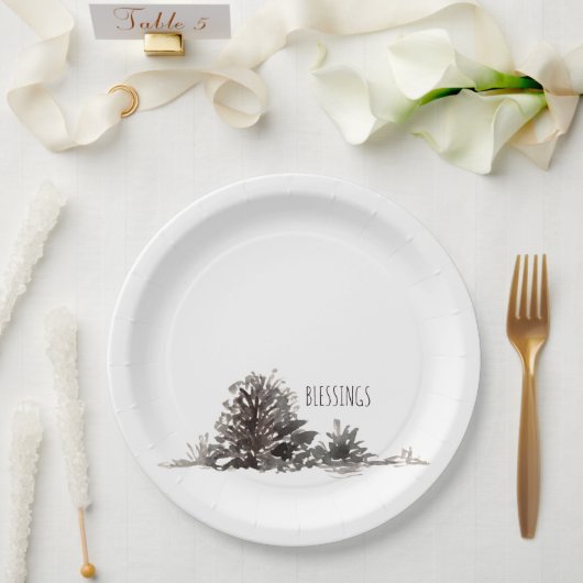 Eenvoudige Waterverf Pine Cones Blessings Papieren Bordje (Huwelijk)