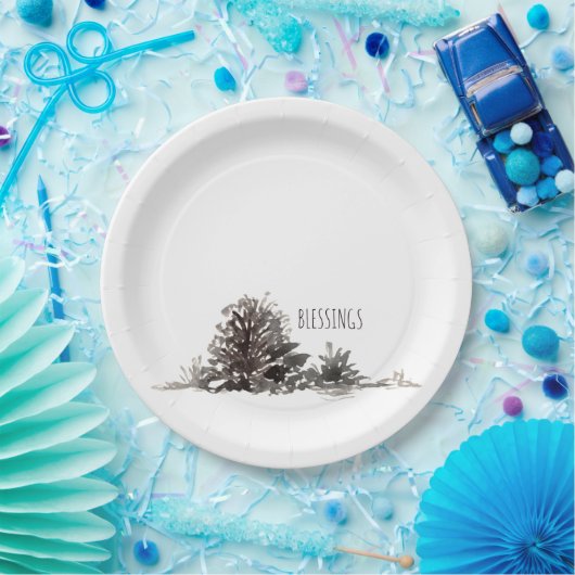 Eenvoudige Waterverf Pine Cones Blessings Papieren Bordje (Feest)