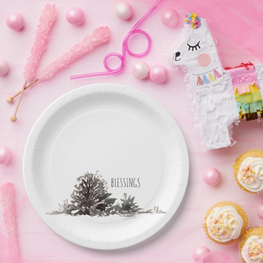 Eenvoudige Waterverf Pine Cones Blessings Papieren Bordje (Feest)