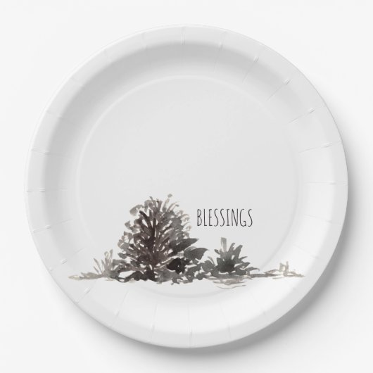 Eenvoudige Waterverf Pine Cones Blessings Papieren Bordje (Voorkant)