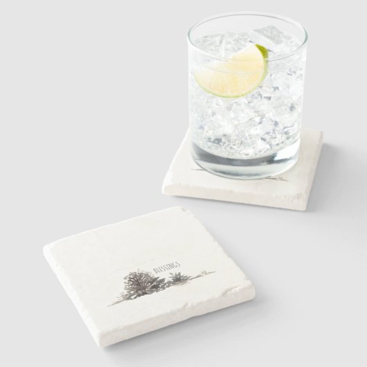 Eenvoudige Waterverf Pine Cones Blessings Stenen Onderzetter (Zijkant)