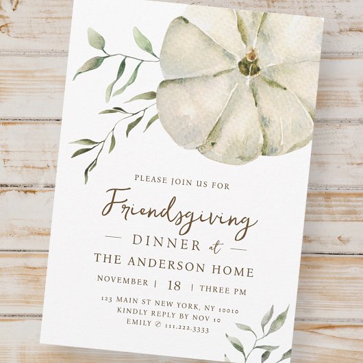 Eenvoudige Waterverf pompoen Friendsgiving Diner Kaart