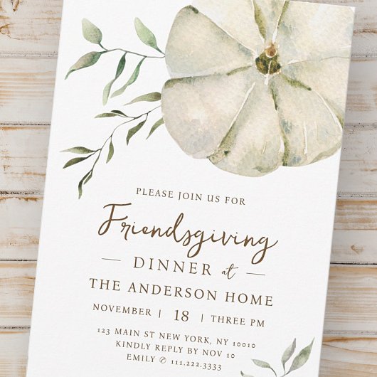 Eenvoudige Waterverf pompoen Friendsgiving Diner Kaart