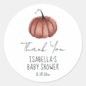 Eenvoudige Waterverf Pumpkin Dank u Baby shower Ronde Sticker (Voorkant)