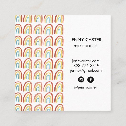 Eenvoudige Waterverf Rainbows Patroonkoel Vierkante Visitekaartje (Achterkant)