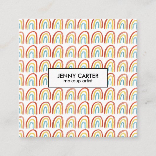 Eenvoudige Waterverf Rainbows Patroonkoel Vierkante Visitekaartje (Voorkant)