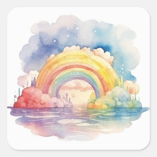 Eenvoudige waterverf regenboogdromer vierkante sticker (Voorkant)