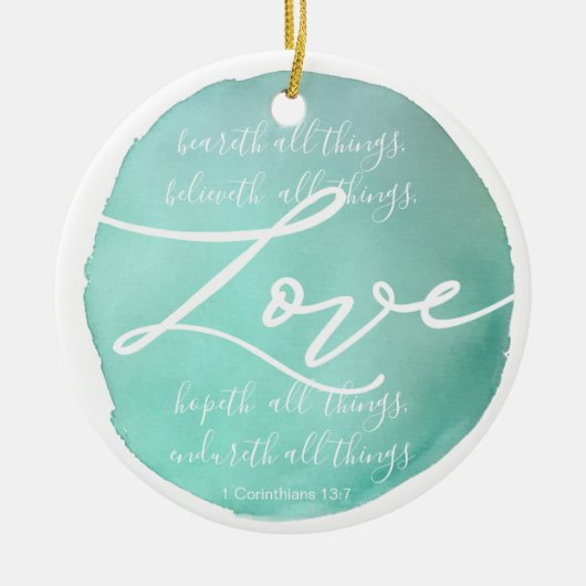 Eenvoudige waterverf religieuze liefdesscriptie keramisch ornament (Voorkant)