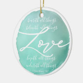 Eenvoudige waterverf religieuze liefdesscriptie keramisch ornament (Links)