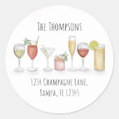 Eenvoudige waterverf retouradres cocktaildranken ronde sticker (Voorkant)