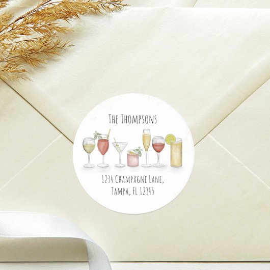 Eenvoudige waterverf retouradres cocktaildranken ronde sticker