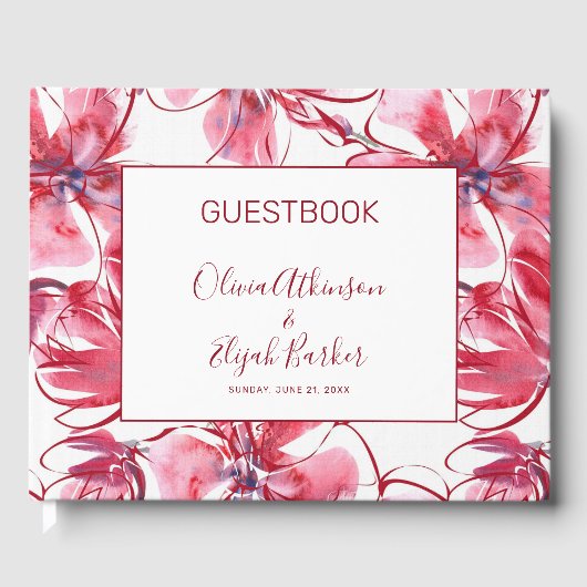 Eenvoudige Waterverf rode bloemen Gastenboek (Voorkant)