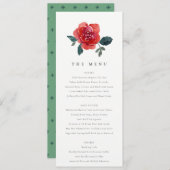 EENVOUDIGE WATERVERF RODE GROENE ROOS FLORAL WEDIN MENU (Voorkant / Achterkant)