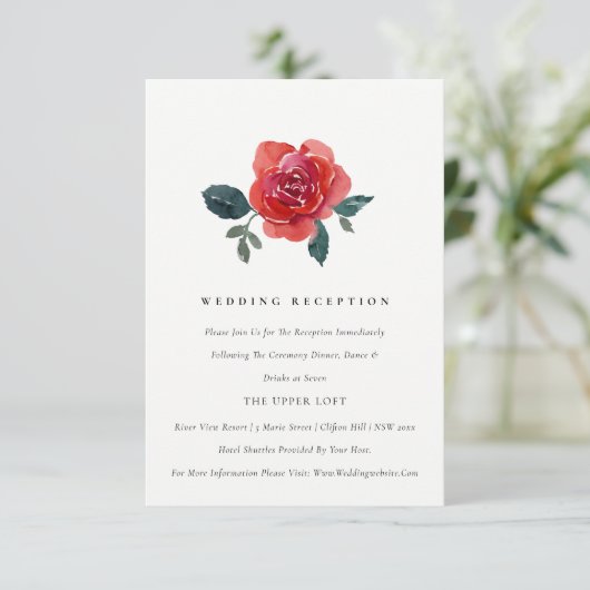 EENVOUDIGE WATERVERF RODE GROENE ROOS VLOEISTONING INFORMATIEKAARTJE (Staand voorkant)